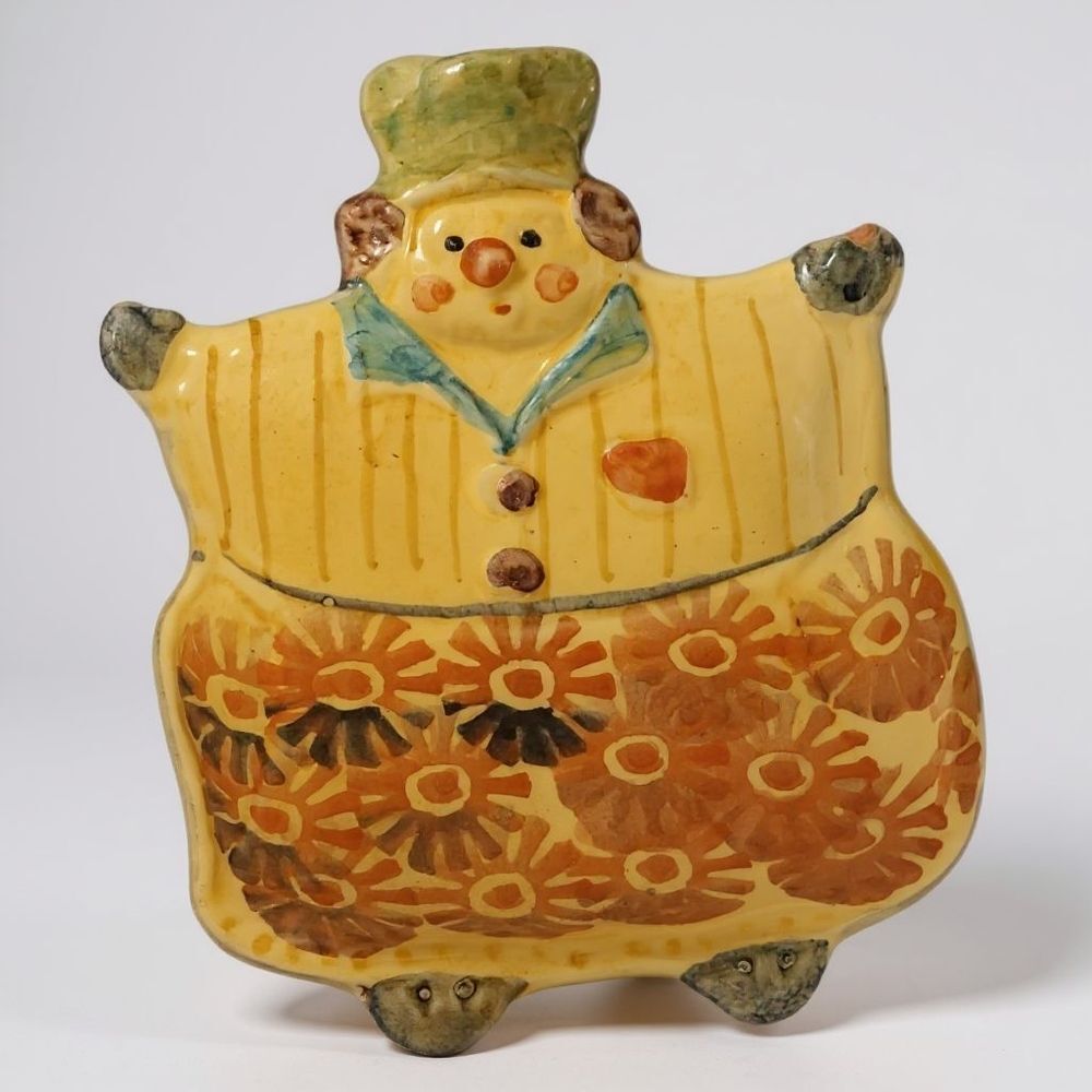 VTG Italian Clown Nursery Wall Hanging Art Pottery Trinket Soap Dish Handpainted
